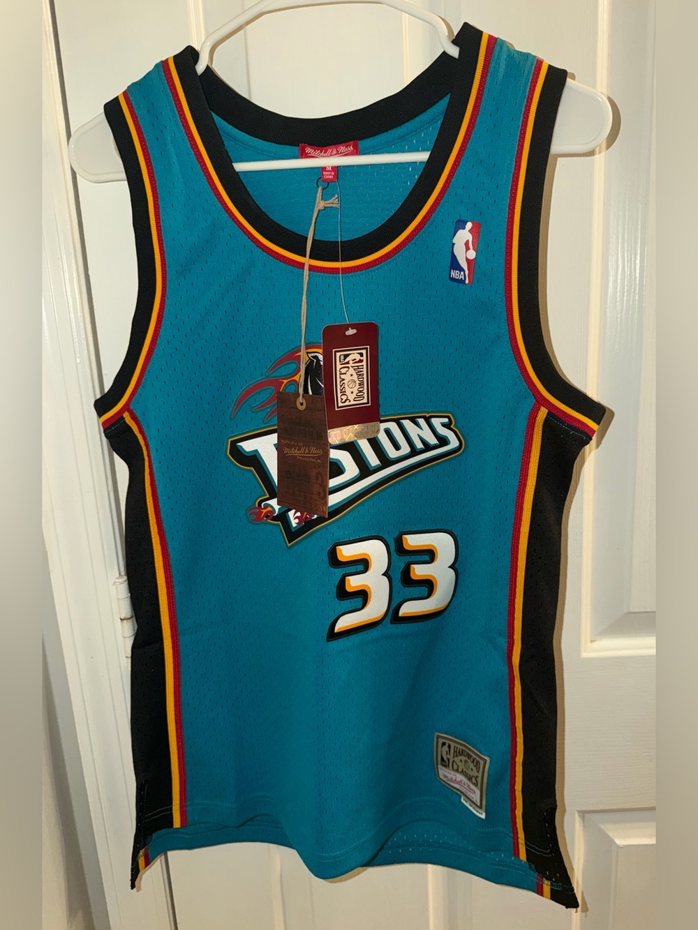 Mitchell & Ness Grant Hill Detroit Pistons #33 Swingman Jersey Womens M Teal